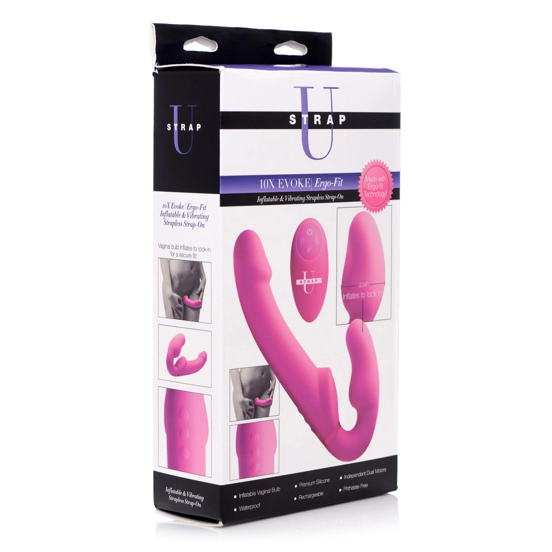 Strap U Evoke Vibrating Inflatable Strapless Strap-On - Pink