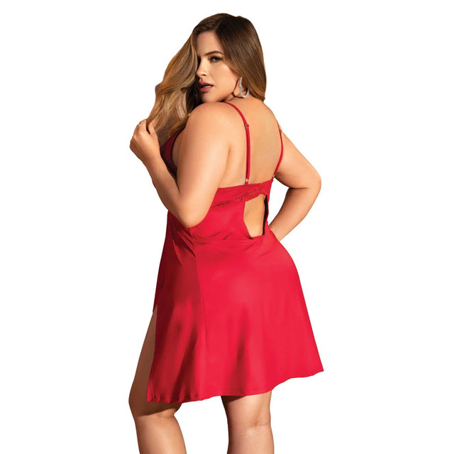 Stretch Babydoll with Lace & G-String - Plus Size