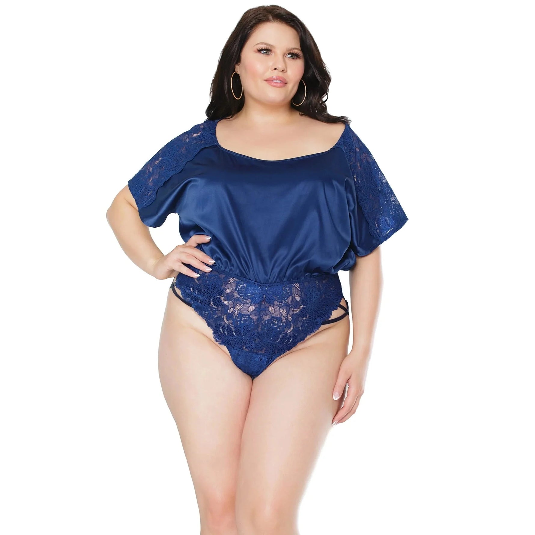 Stretch Satin Blouse Romper - Plus Size