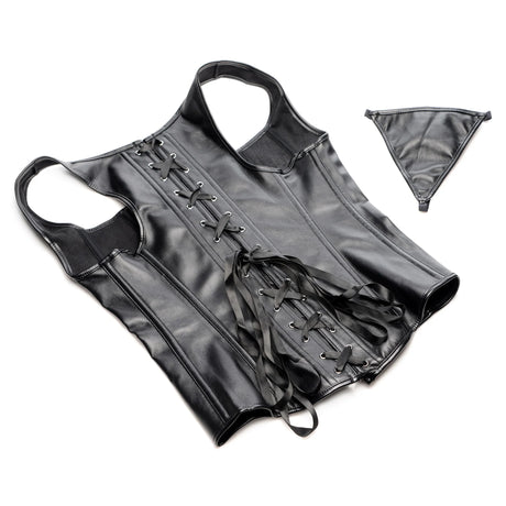 Strict Lace-up Corset And Thong