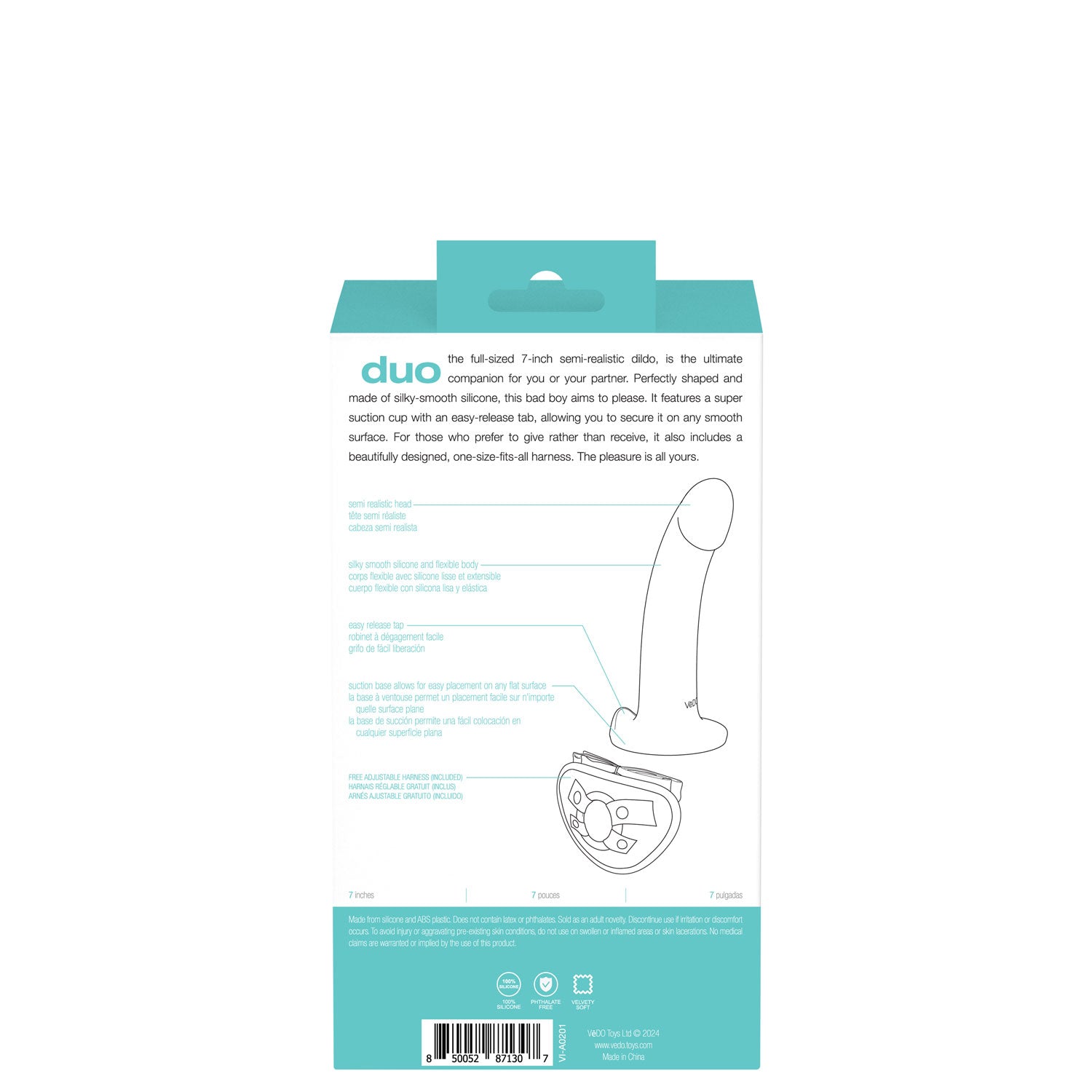 VeDO Duo Dildo with Harness in Turquoise & Black