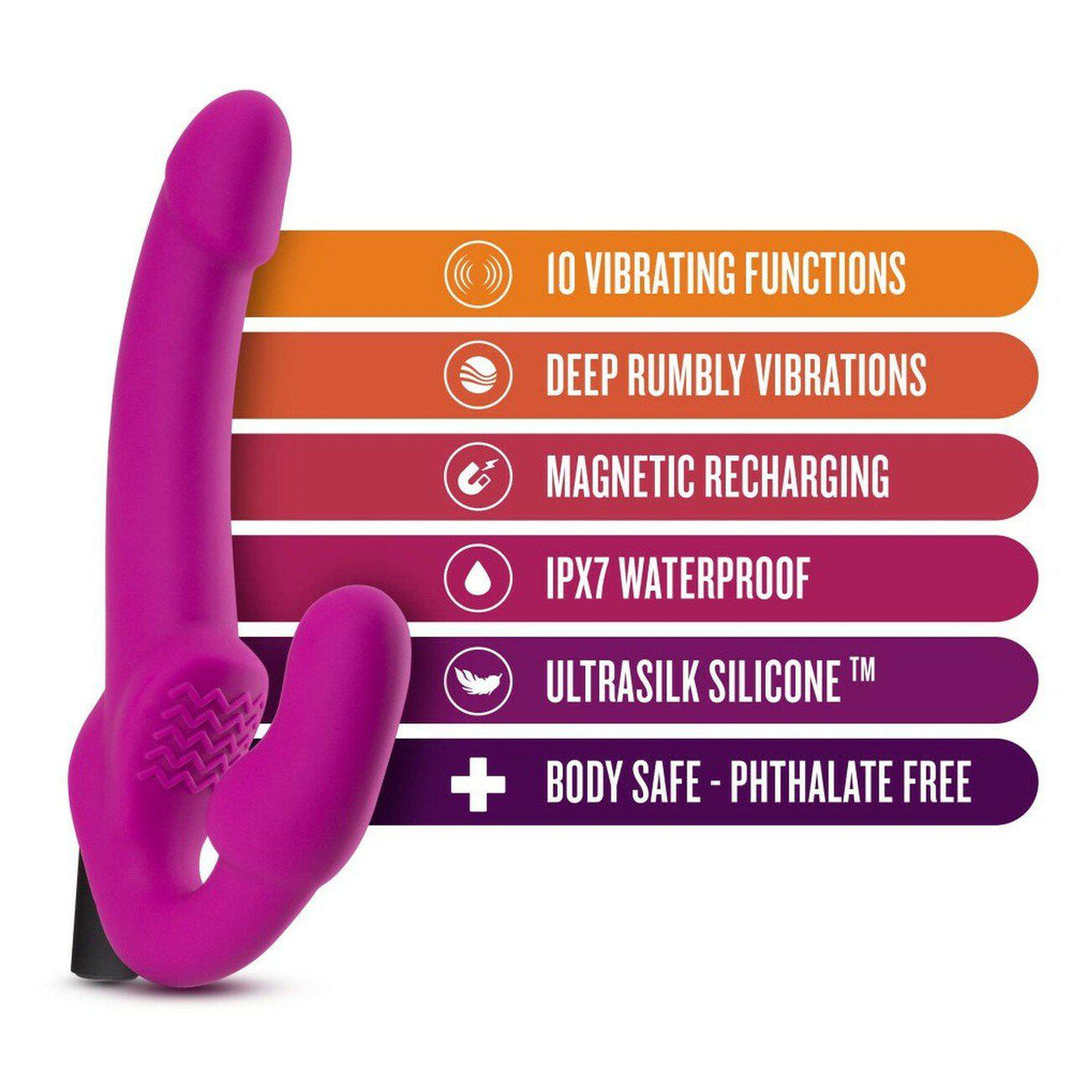 Temptasia Estella Vibrating Pink Strapless Strap-On Dildo