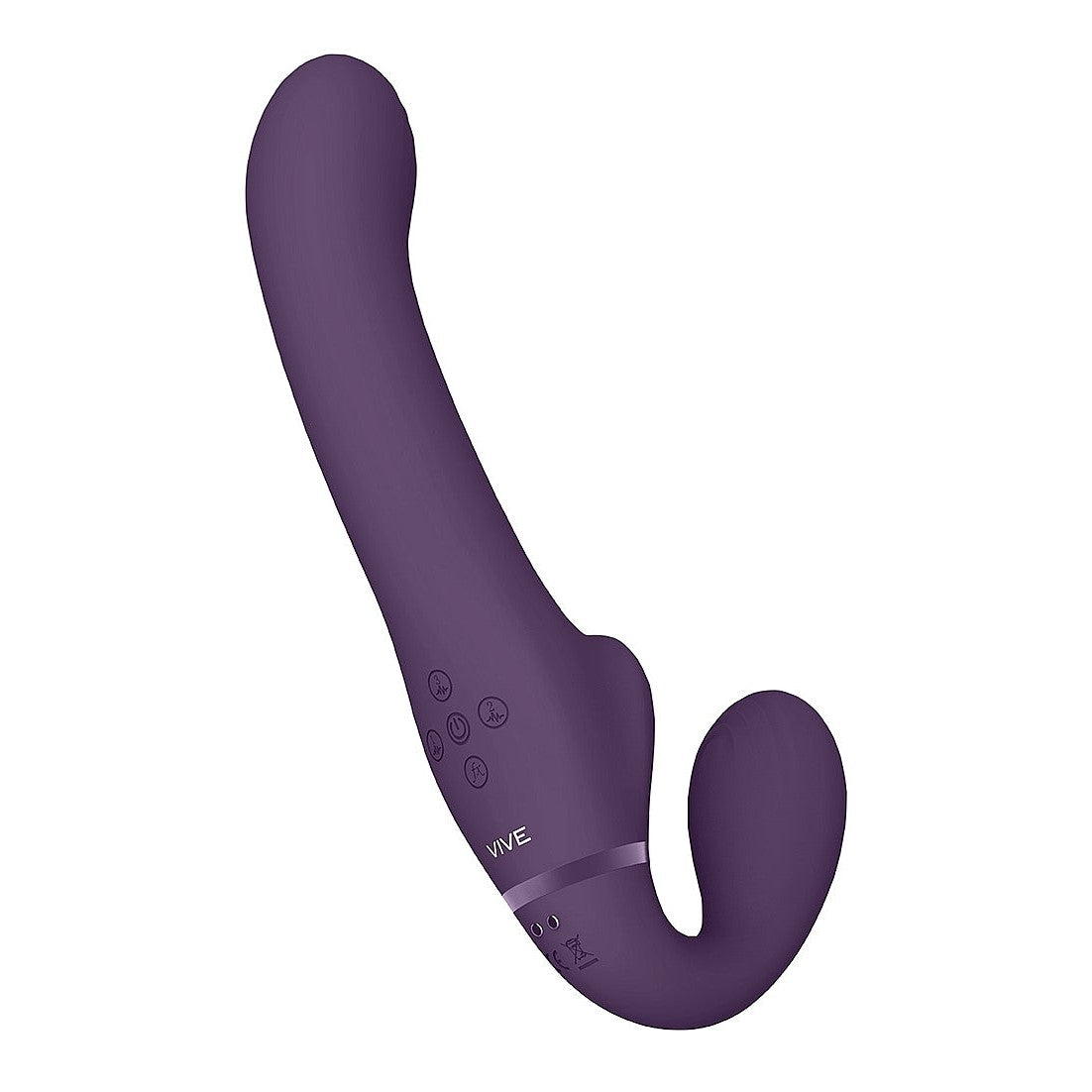 VIVE AI Rechargeable Dual Vibrating & Air Wave Tickler Silicone Strapless Strapon Purple