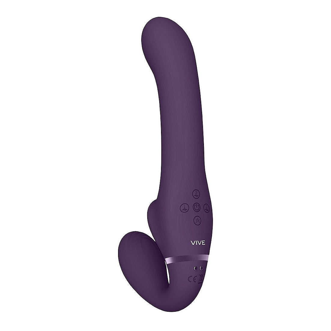 VIVE AI Rechargeable Dual Vibrating & Air Wave Tickler Silicone Strapless Strapon Purple