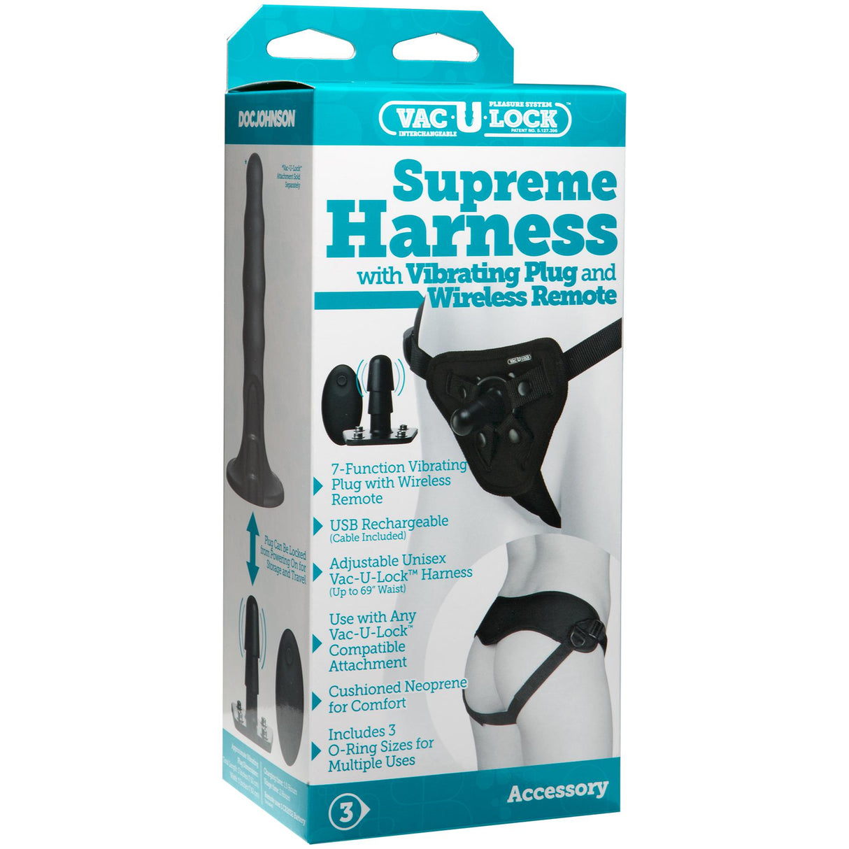 Vac-U-Lock Supreme Harness with Wireless Vibrating Plug
