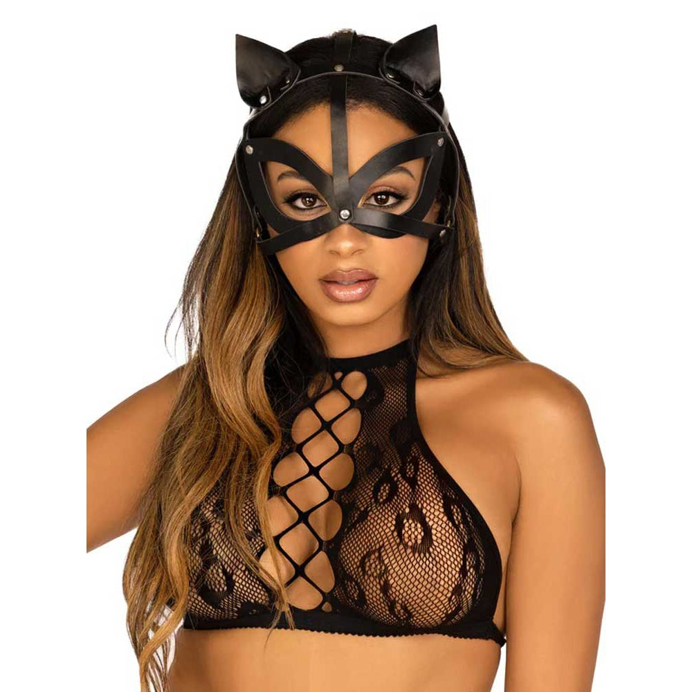 Vegan Leather Studded Cat Mask