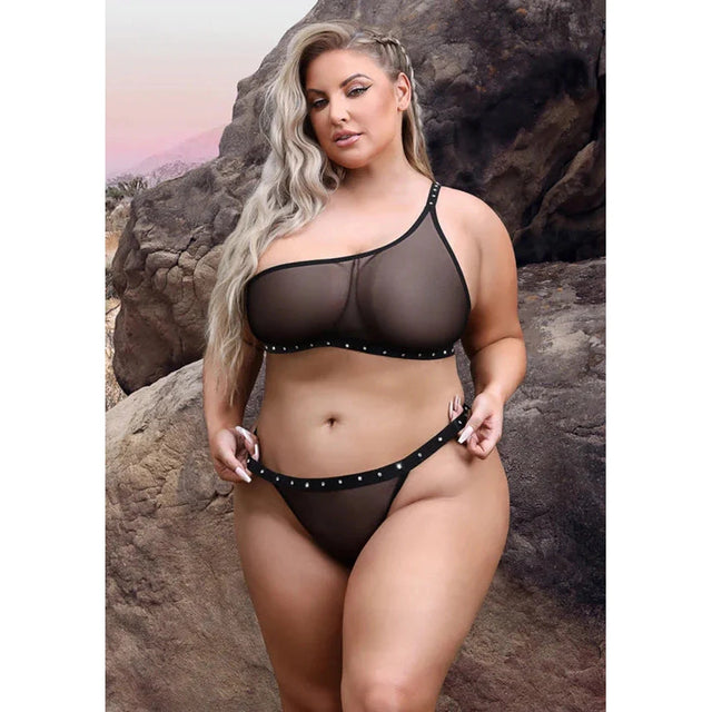 Vibes Bad Bitch One Shoulder Bling Bralette & Panty