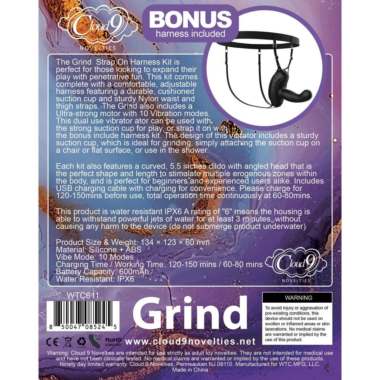 Cloud 9 Grind Insertable Vibe Suction Cup and Harness in Black