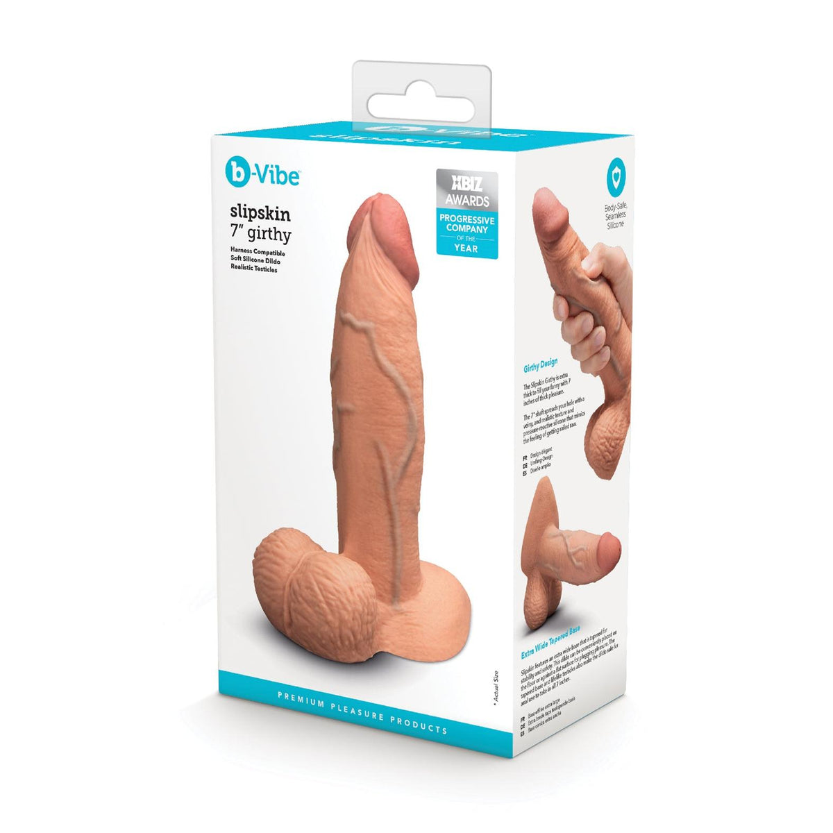 b-Vibe Slipskin 7 Inch Girthy Dildo in Mocha