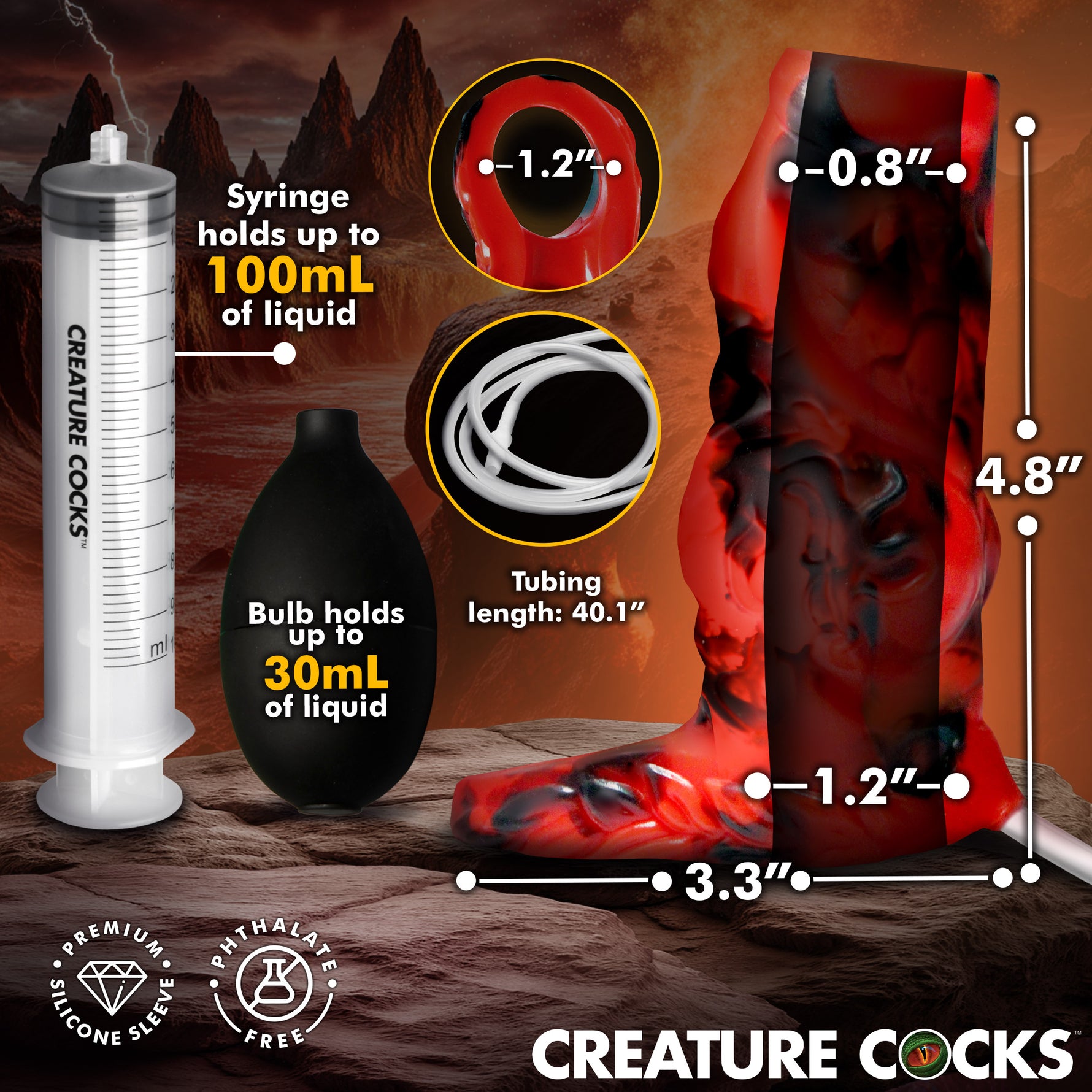 Creature Cocks Hell Hound Squirting Penis Enhancer in Red