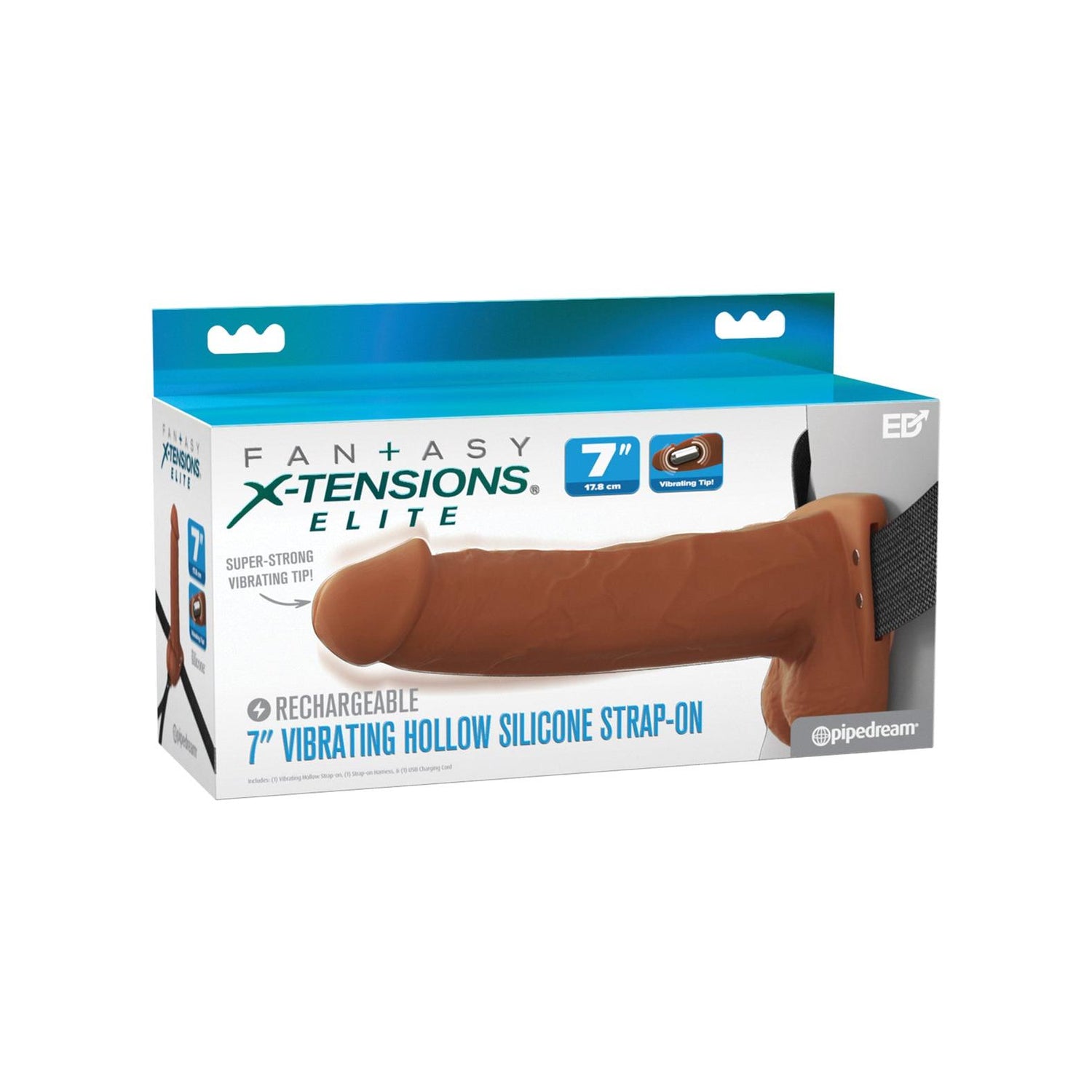 Fantasy X-Tensions Elite 7" Vibrating Hollow Strap-On - Brown