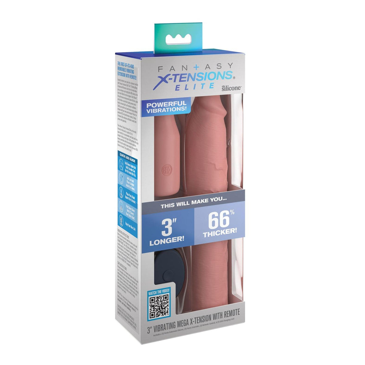 Fantasy X-tensions Elite 9" Sleeve Vibrating 3" Plug w/Remote - Light