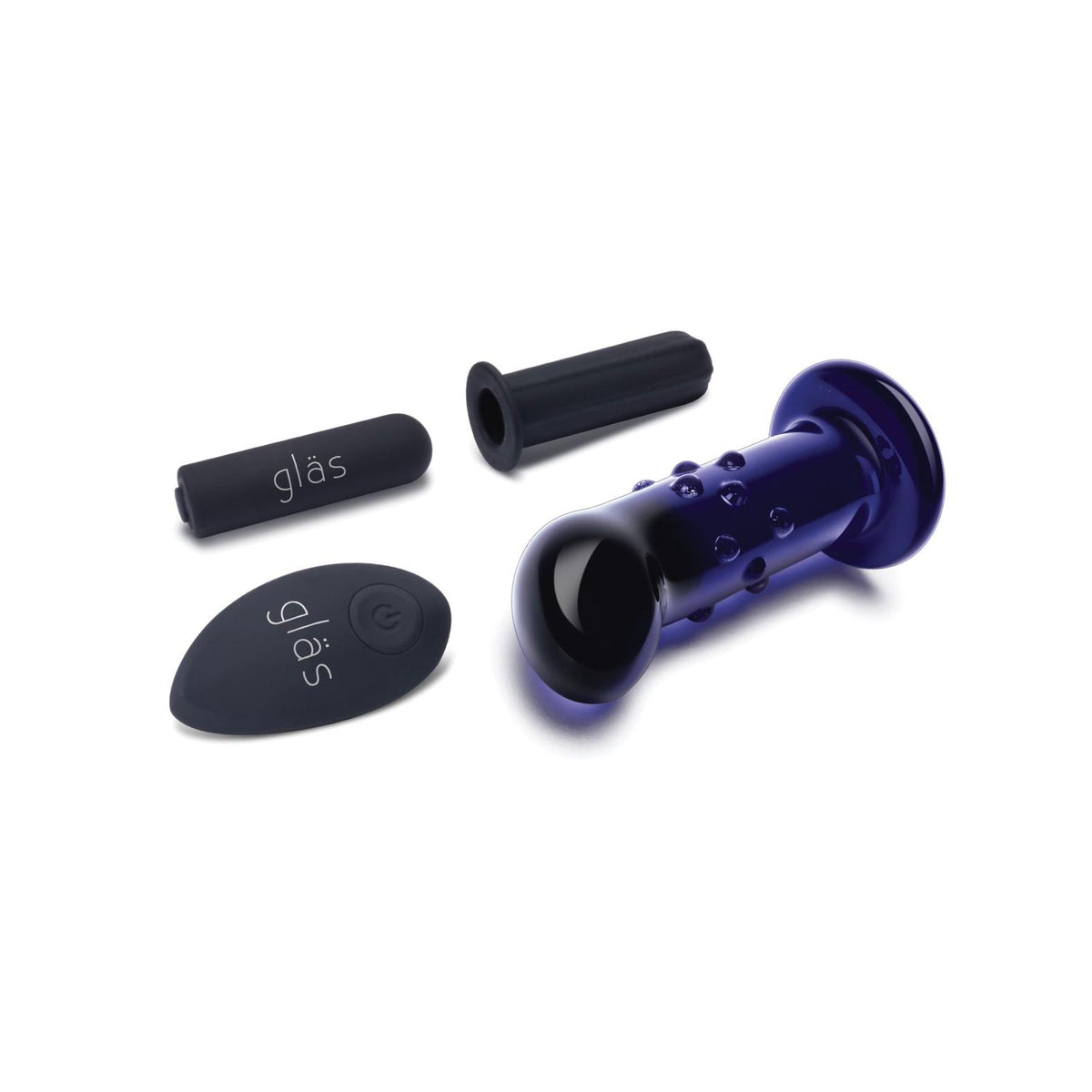 Glas 4 Inch Vibrating Dotted G Spot/P Spot Plug in Blue