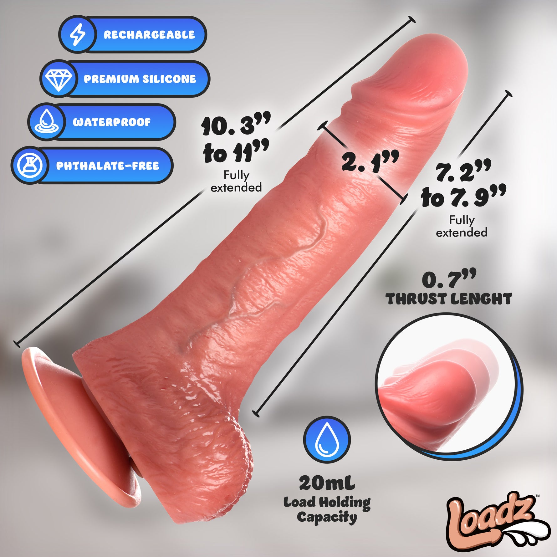 Loadz 10 Inch Thrusting, Vibrating, & Squirting Dildo