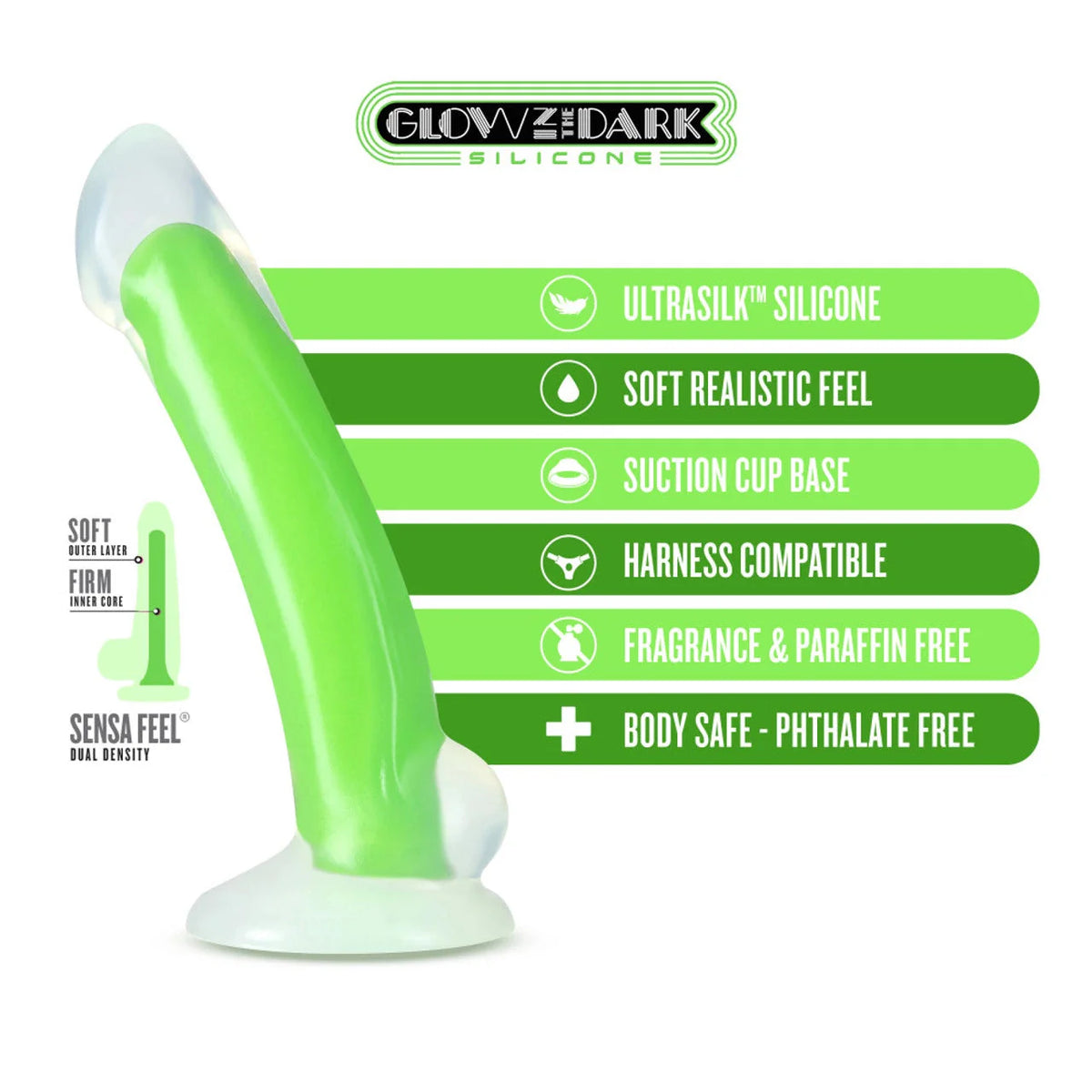 Neo Elite Glow in the Dark Omnia 7 Inch Dual Density Dildo