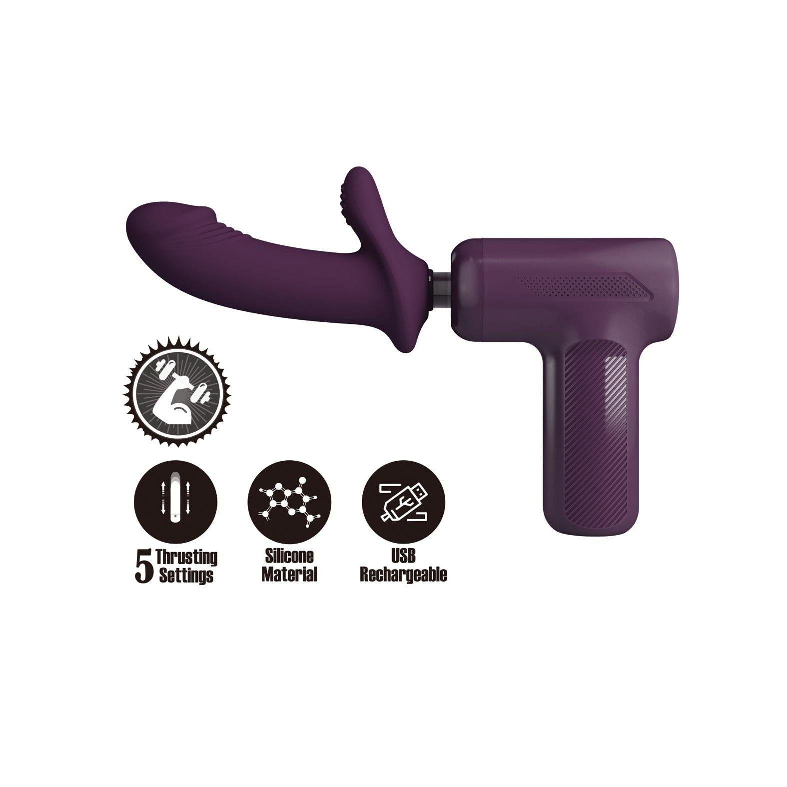 Pretty Love DJ Scholar Dual Thrusting Gun Massager - Purple