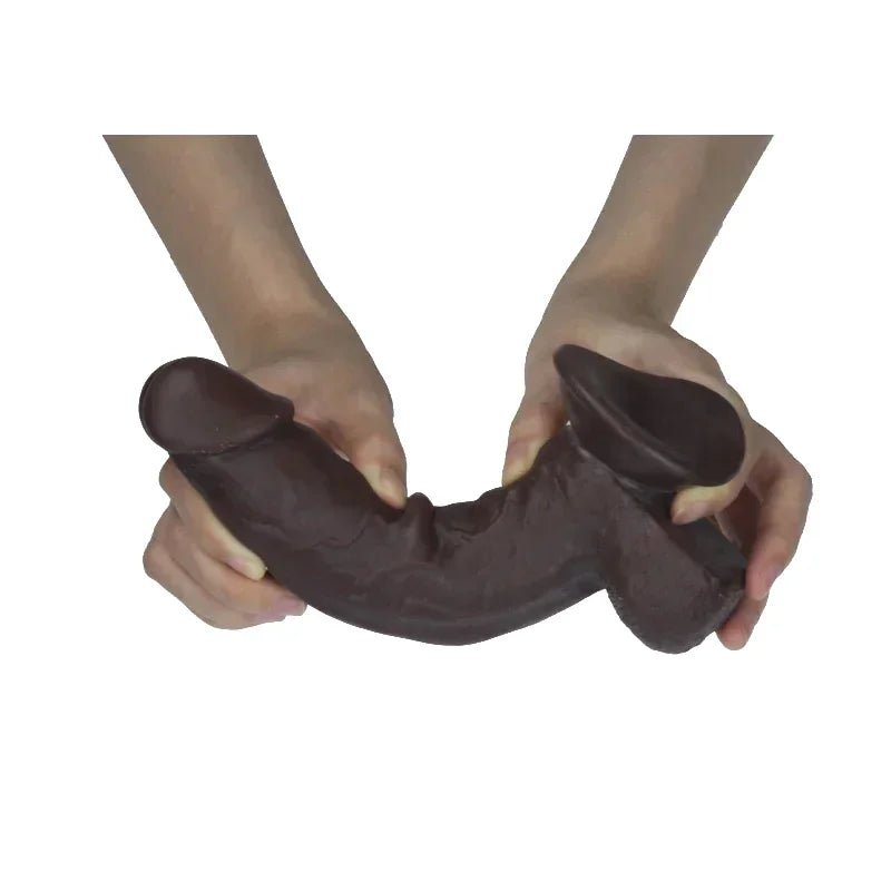 Real Skin 7.5 Inch Dual Layer Dildo in Dark Brown