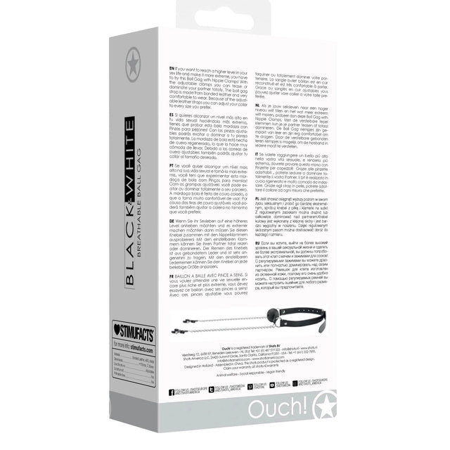 Shots Ouch Breathable Ball Gag with Nipple Clamps