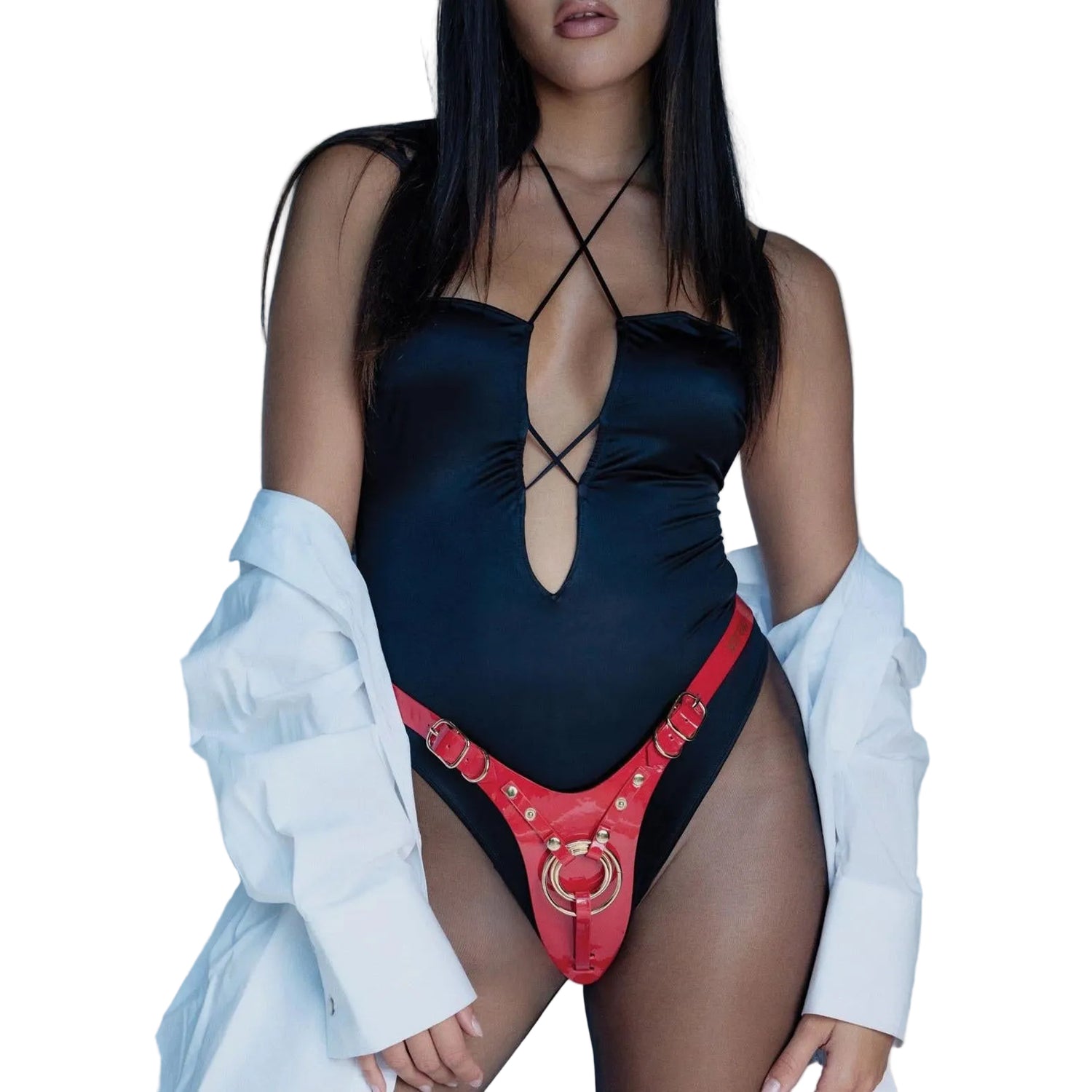 Strap-on-Me Leatherette Harness Fabulous in Red Glossy