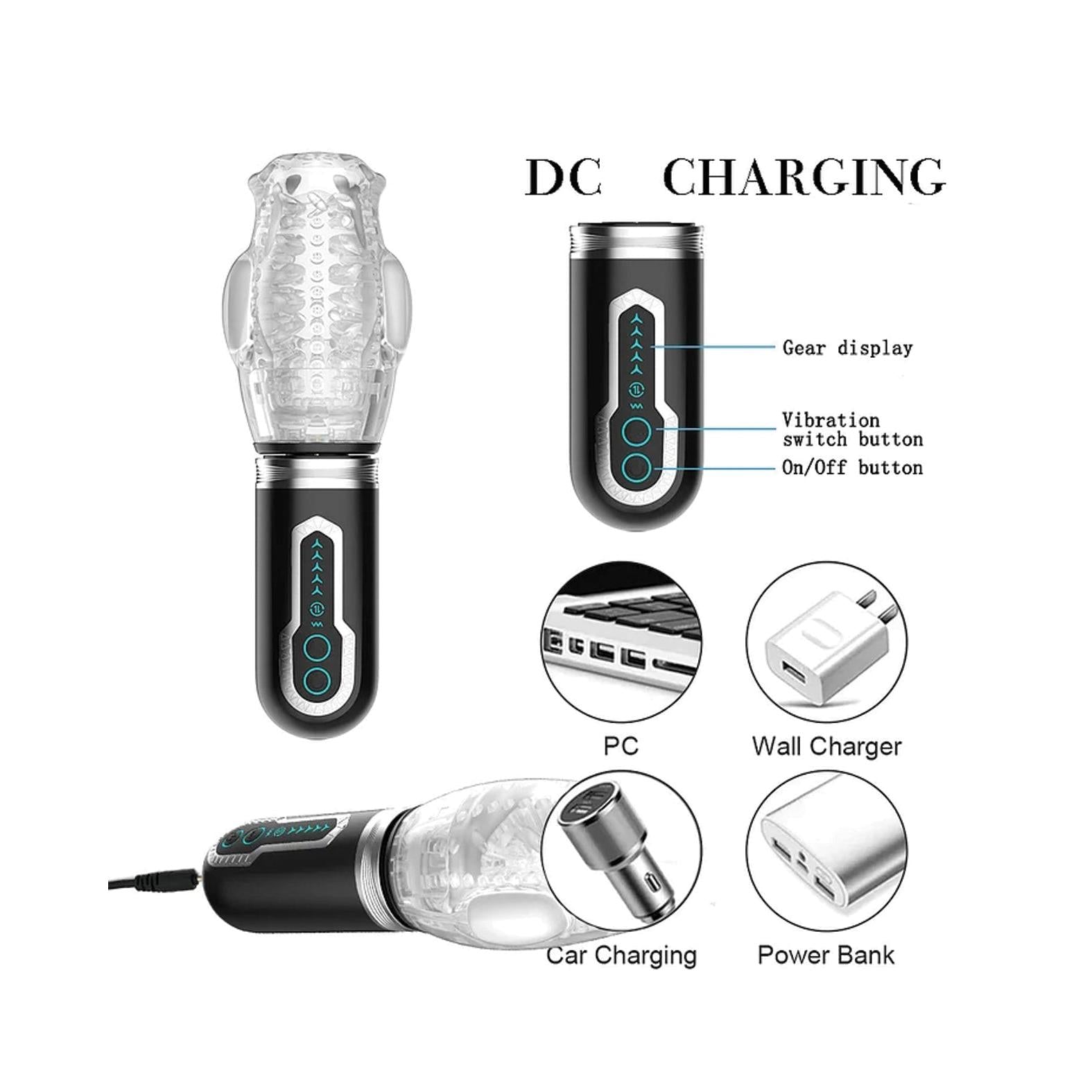 The Male Rose 3 Thrusting Rotating Vibrating Oral Sex Masturbator in Black