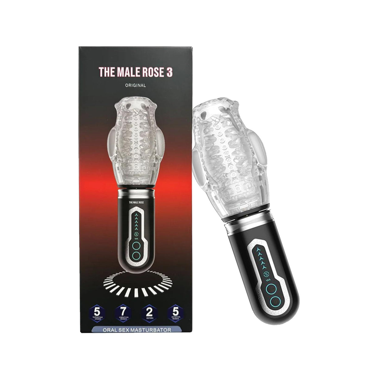 The Male Rose 3 Thrusting Rotating Vibrating Oral Sex Masturbator in Black