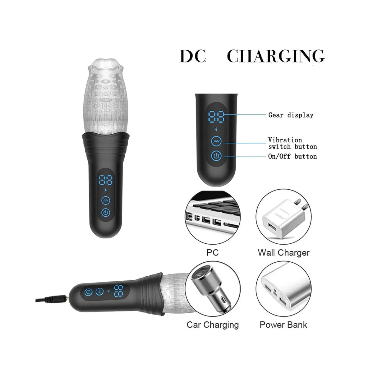 The Male Rose Pro Thrusting Rotating Vibrating Masturbator in Black