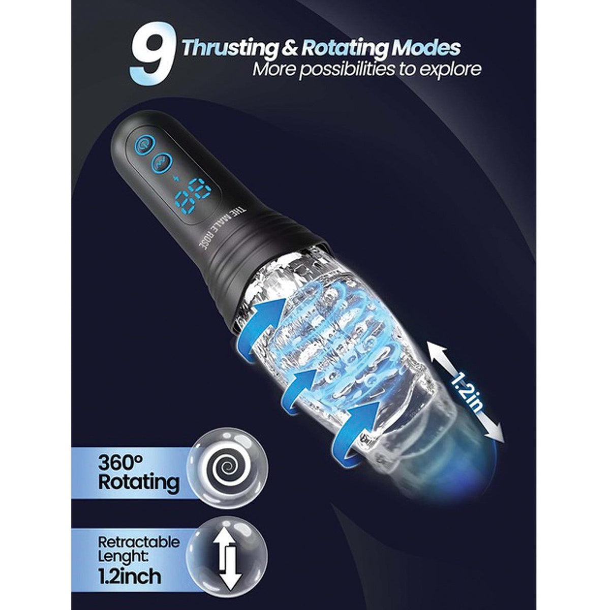 The Male Rose Pro Thrusting Rotating Vibrating Masturbator in Black