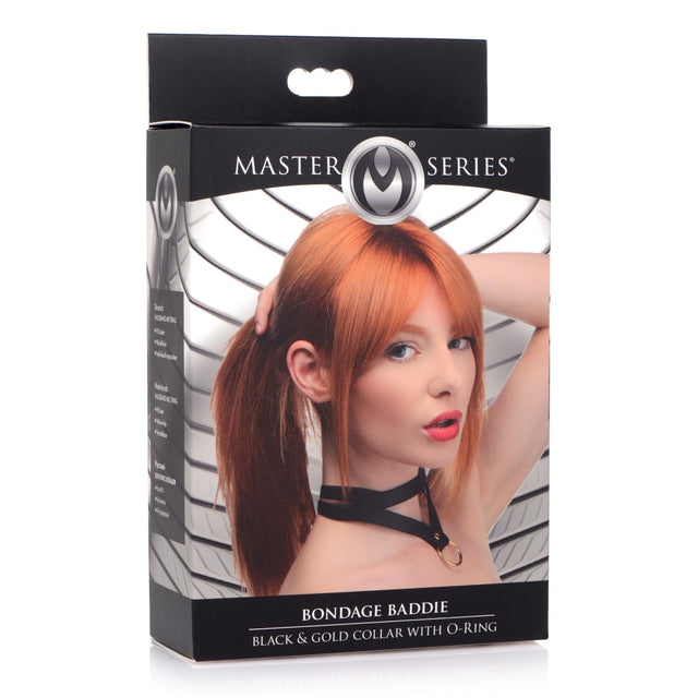 Bondage Baddie Black and Gold Collar with O-Ring