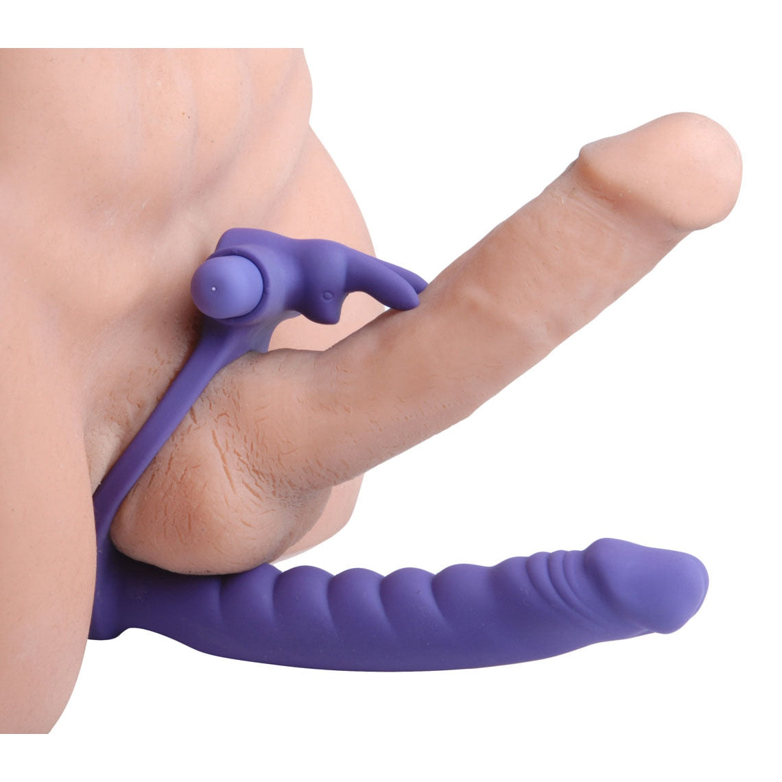 Double Delight Dual Insertion Vibrating Rabbit Cock Ring - Purple