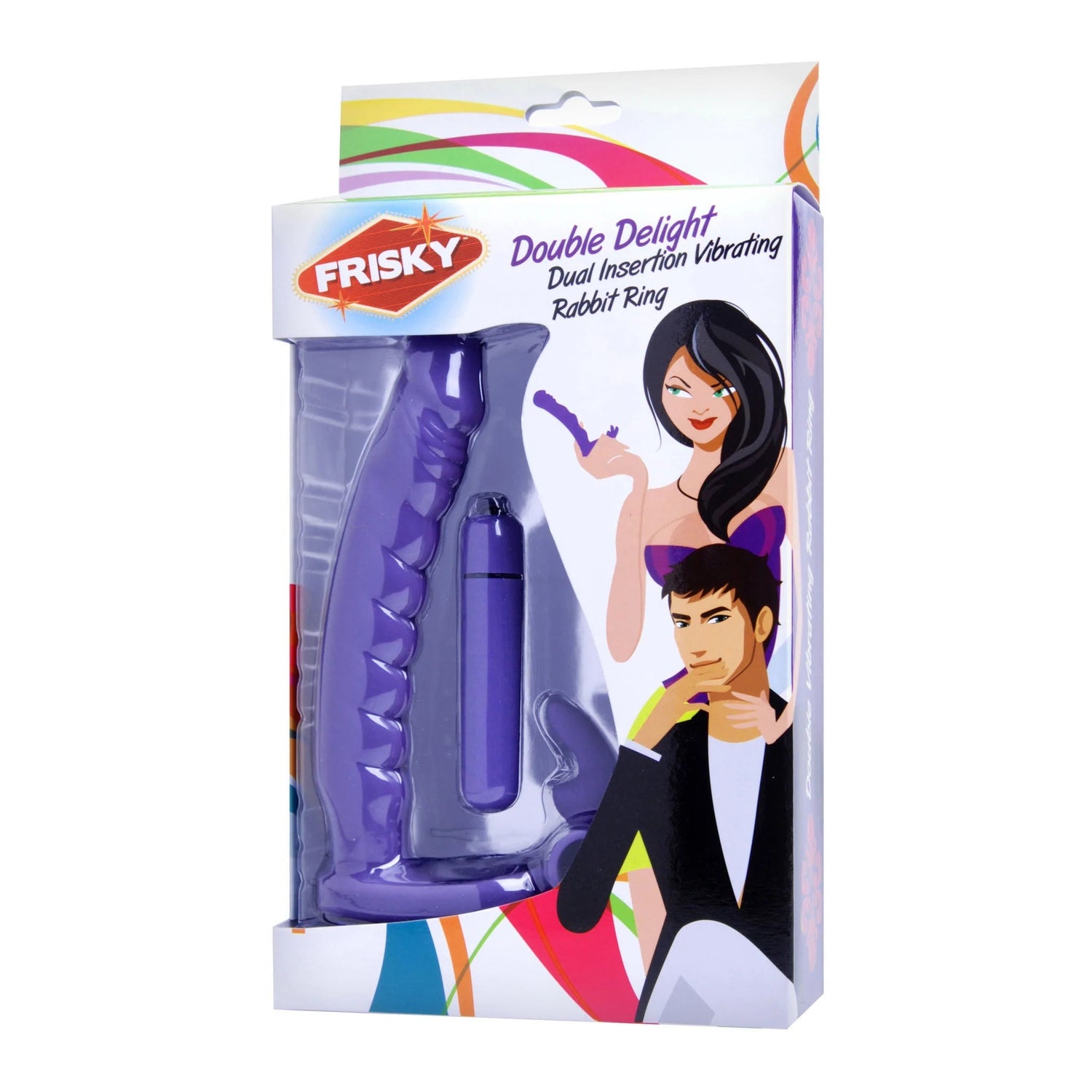 Double Delight Dual Insertion Vibrating Rabbit Cock Ring - Purple