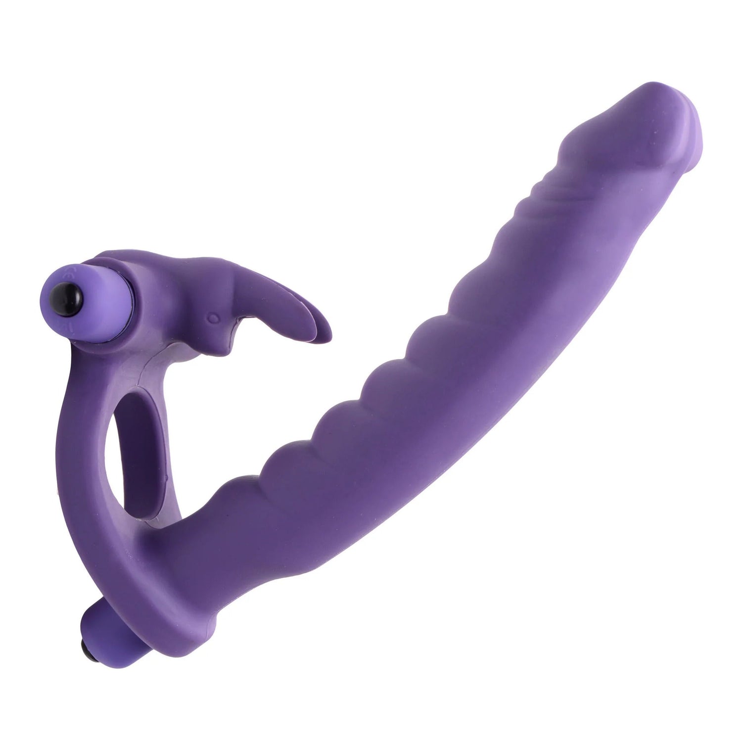Double Delight Dual Insertion Vibrating Rabbit Cock Ring - Purple