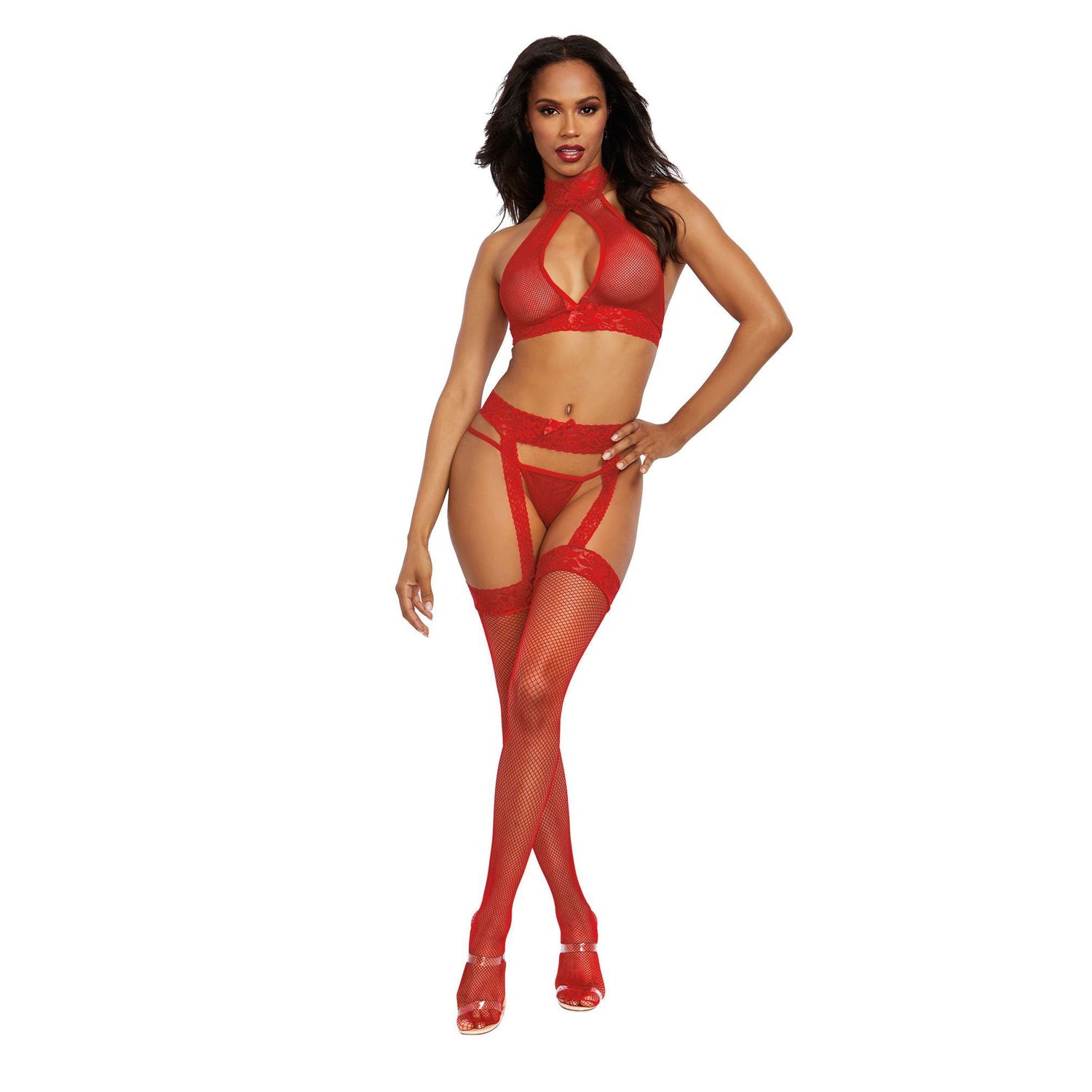 Dreamgirl 3-Piece Bralette, Garterhose, and G-String