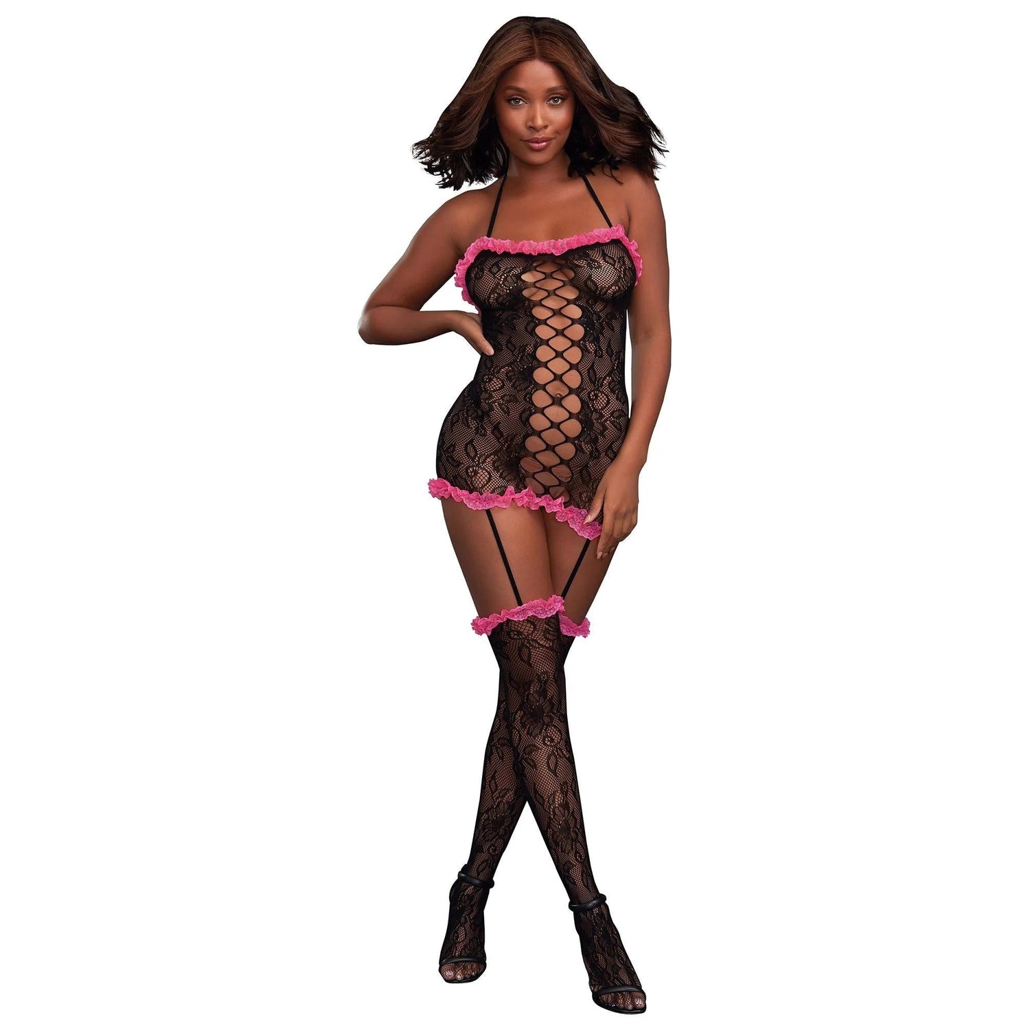Dreamgirl Stretch Lace Halter Garter Dress