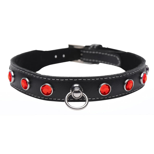 Fierce Vixen Leather Choker with Rhinestones - Red