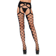 Leg Avenue Diamond Net Opaque Stockings With Attached Garter