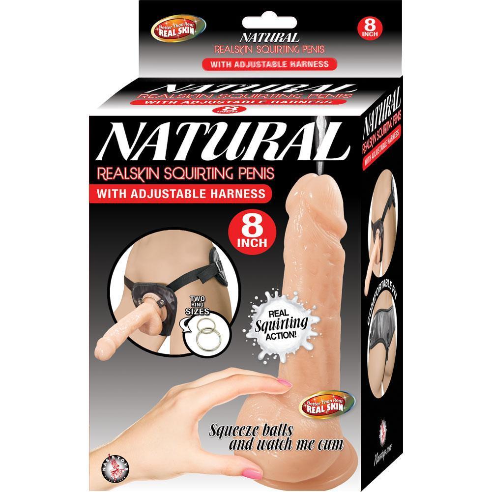 Natural Realskin 8 Inch Squirting Penis with Adjustable Harness