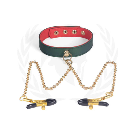 Spartacus PU Collar with Nipple Clamps